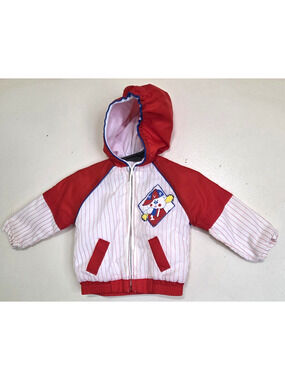 VTG Tiny Tots Baseball Jacket Baby Sz 12 months Windbreaker Red & White Zip Up